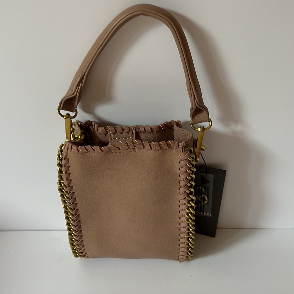 Street Level Tan Mini Tote Goldtone Chain Trim Detachable Hand & Shoulder Straps